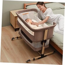 3 in 1 Baby Crib, Bassinet Bedside Crib Adjustable Portable Bed Khaki-bassinet