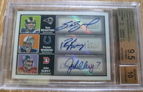 2010 Topps Magic Triple Autographs 2/25 Bradford, Manning, Elway BGS 9.5/10