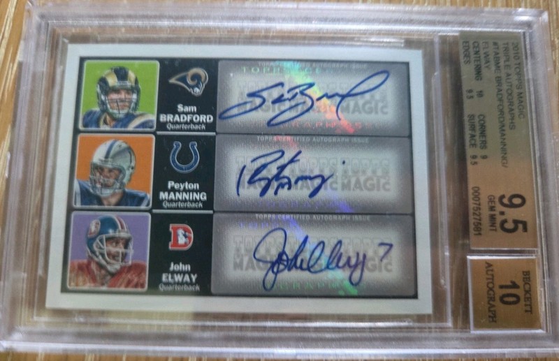 2010 Topps Magic Triple Autographs 2/25 Bradford, Manning, Elway BGS 9.5/10