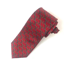 Mark Alexander Red Silk Equestrian Horse Bit Chain Diamond Grid Necktie USA Tie
