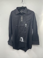 Pronto Uomo Dress Shirt Men 17 32/33 Black Cotton Modern Fit Non-Iron Formal NWT