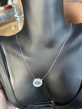 Silver Evil Eye Pendant Necklace with Clear Crystals