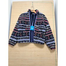 DSG Cozy Fleece Full Zip Jacket Funky Fair Isle Pattern Girls L