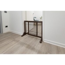 Expandable Wooden Freestanding Pet Gate, 24-in Tall Easily Step Over Barrier,...