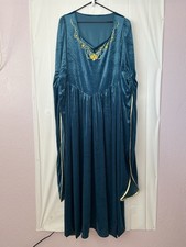 Women's Velvet Teal Gold V Neck Renaissance Medieval Cosplay Gown Size XL 60"