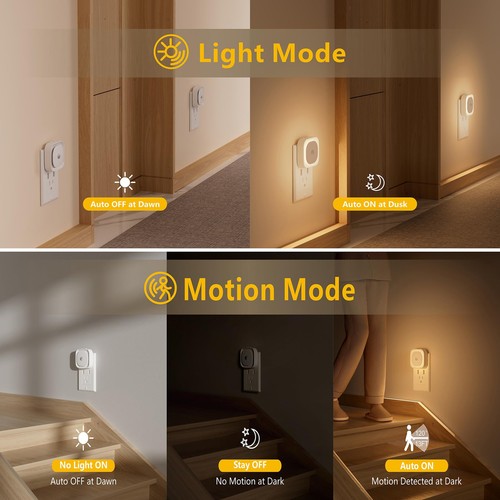 2 Pack Plug in Night Light with Motion Sensor & Dusk to Dawn Sensor, 3 Sensor... - Picture 4 of 9