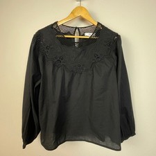 MNG Mango Black Boho Resort Top Sz 12 Peasant Cottagecore Whimsigoth