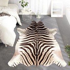 Zebra Print Area Rug Faux Skin Cowhide Animal Design Mat Faux Suede Indoor Floor Zebra Print Area Rug Faux Skin Cowhide Animal Design Mat Faux Suede Indoor Floor