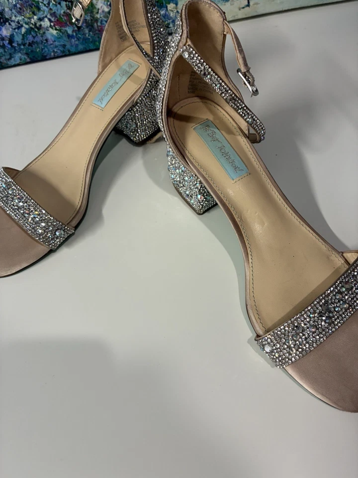 Betsey Johnson Silver SB Hale Rhinestone Bling Heel Strappy Sandals Size 8 - Image 3 of 4