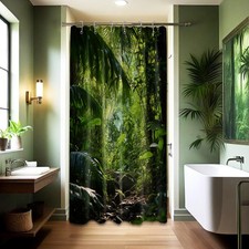 Jungle Shower Curtain Rainforest Tropical Nature Green Forest Scenic Bathroom...