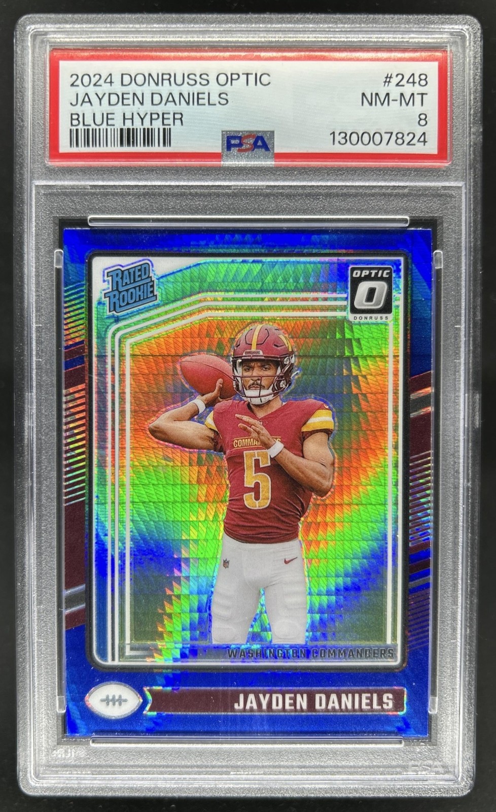 2024 Panini Donruss Optic Jayden Daniels Blue Hyper Rated Rookie #248 PSA 8