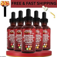 5 pack USA Clean Nutra Berberine with Ceylon Cinnamon Supplement Liquid Drops