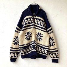 Premium Wool Navy Cowichan Knit Cardigan Pre Owned Very Good Condition