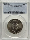1959-D FRANKLIN HALF DOLLAR ~ BEAUTIFUL OLIVE PASTEL TONE! PCGS MS65 FBL!