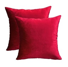 Velvet Decorative Throw Pillow Covers Cushion 18" x 18" Pack of 2 Red-velvet