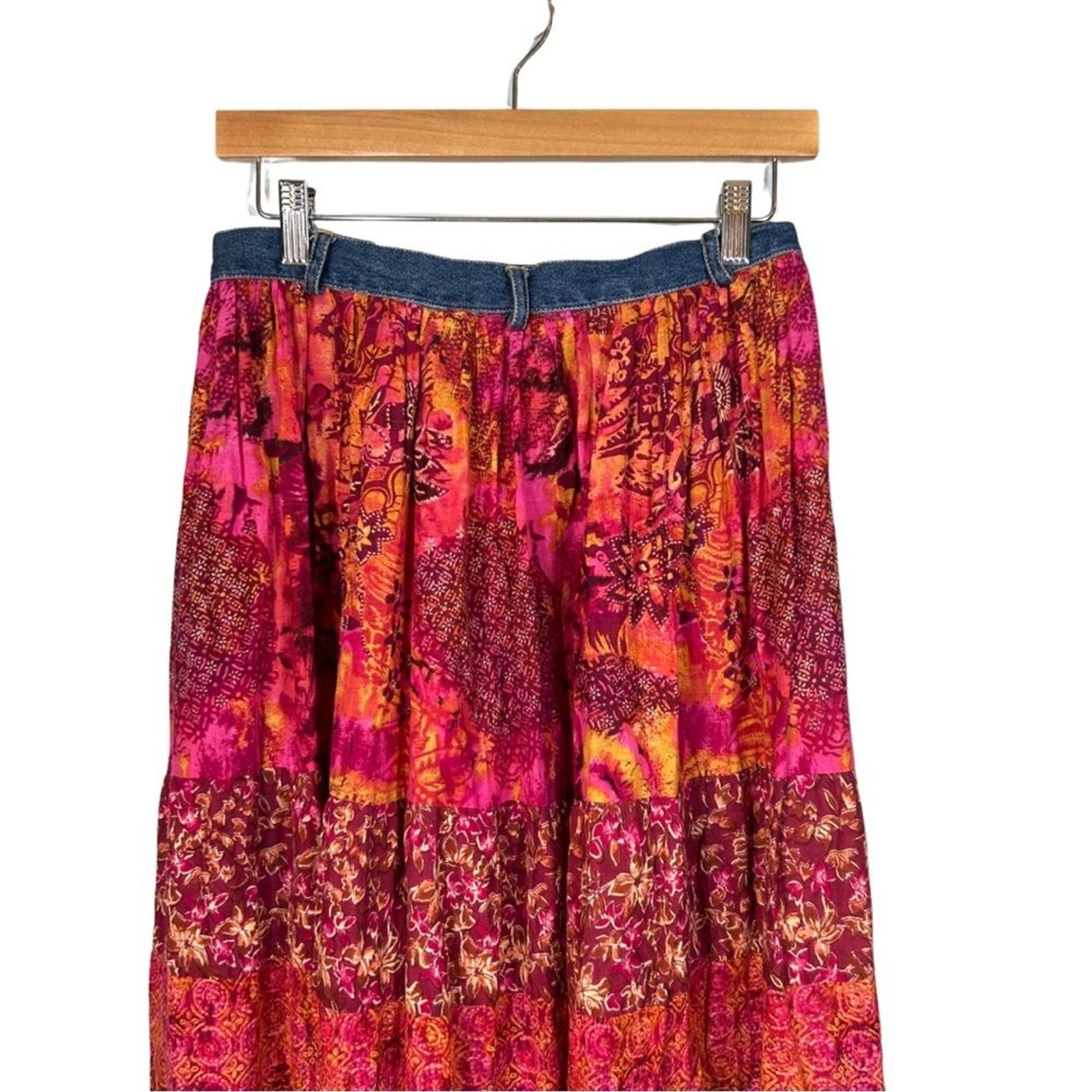 Patchwork Maxi Skirt Button Front Hippie Festival… - image 7