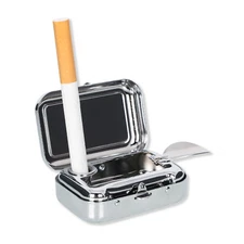Mini Outdoor Portable Metal Ashtray With Lockable Lid Desktop Pocket Ashtray