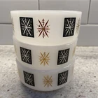 Federal Glass Atomic Starburst Set of 3 MCM 1 Cup Custard Black Gold Milk Glass