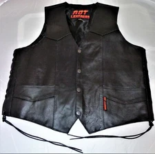 Hot Leathers Men's Motorcycle Black Leather Vest Large