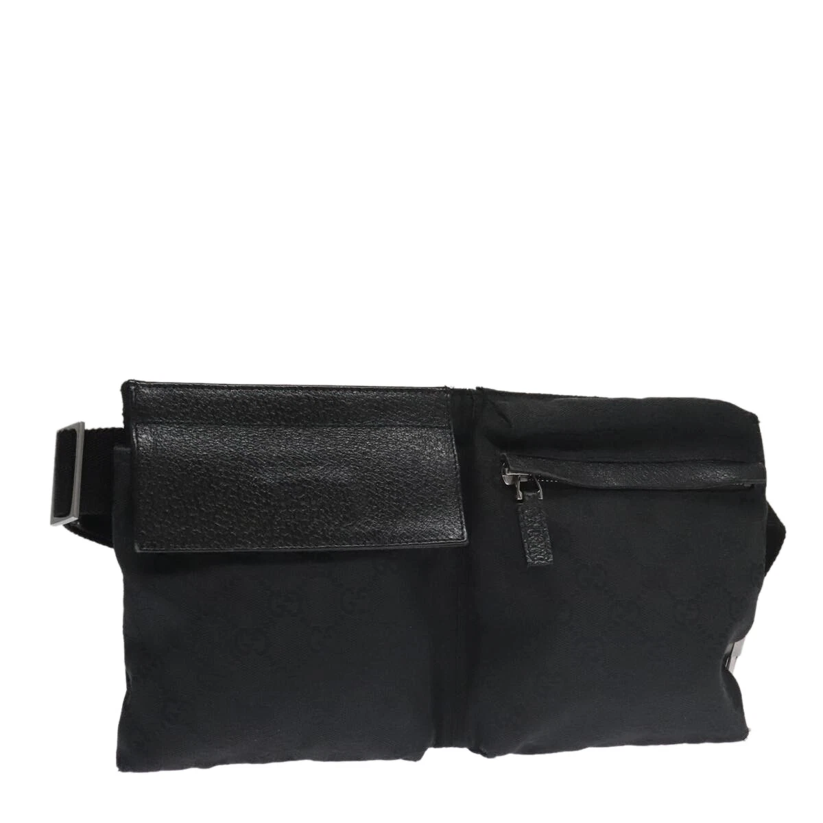 Sac taille toile GUCCI GG noir argent 28566 authentique yk15956