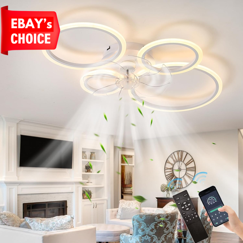 33-Inch Ceiling Fan with LED Light Three-Color Adjustable Flush Mount White - Picture 12 of 12