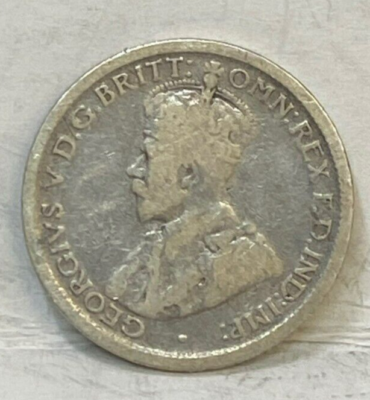 AUSTRALIA 1918 SIXPENCE RARE KEY DATE, THICK RIM 4 PEARLS HIGH