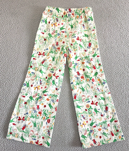 Vintage 70s Girls Corduroy Flare Pants sz 12 Frog Butterfly Insect Print - Picture 2 of 15