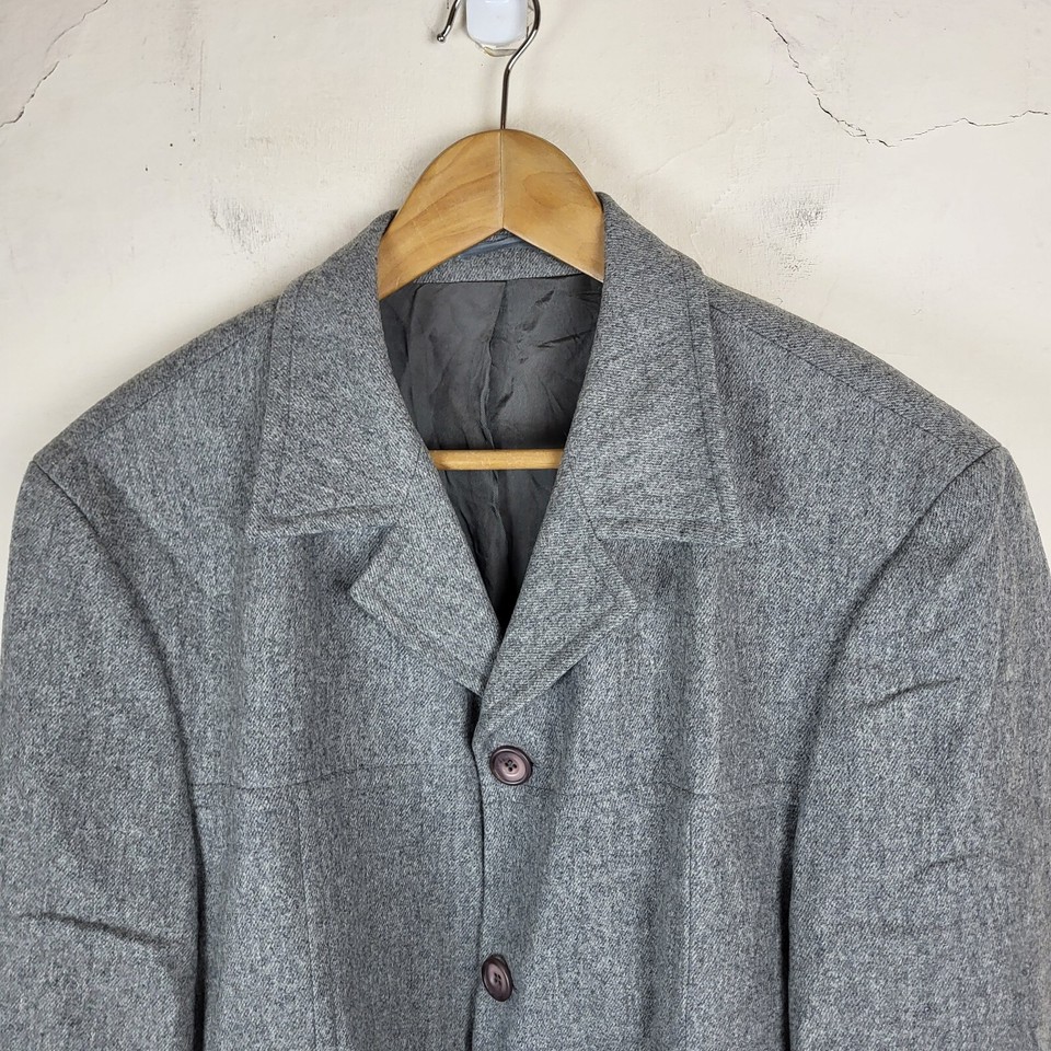 Linea Mens Large Wool Lightweight Formal Jacket Grey Woven Long Soft