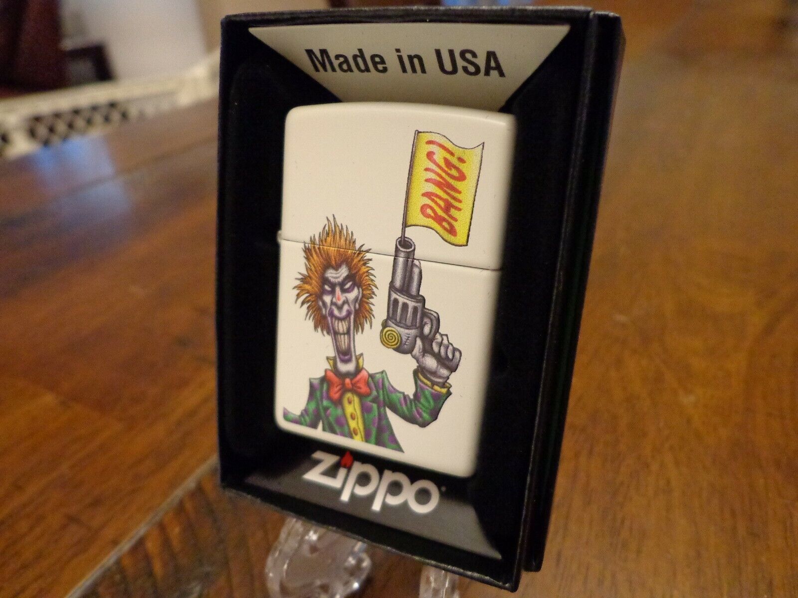 SCARY CLOWN PISTOL BANG CARTOON GUN ZIPPO LIGHTER MINT IN BOX. Available Now for 29.95