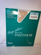 Sears Hug-alon Day Sheers Pantyhose Sandalfoot Full Figure Short Color - Powder