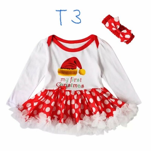 Newborn Baby Girl My 1st Christmas Romper Dress Outfits Xmas Costume Clothes Set - Picture 4 of 9