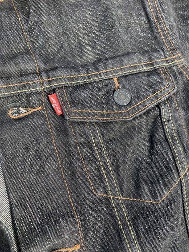 NEW Levi Jean Jacket Size Youth Large Black Denim Coat Button Up Kids Dark Wash - Picture 5 of 6