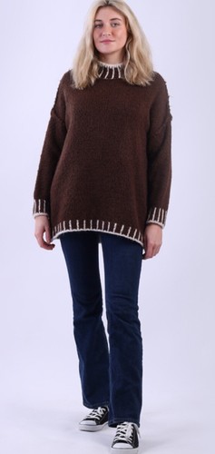 Designed & Made In Italy Funnel Neck Blanket Stitch Wool Knit Jumper 1Size10-18 - Picture 7 of 7