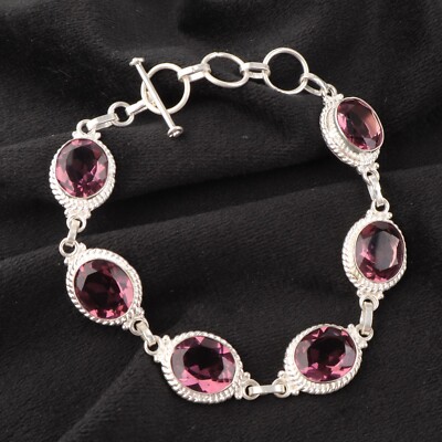 Rhodolite Gemstone 925 Sterling Silver Handmade Jewelry Bracelet Gift For Love