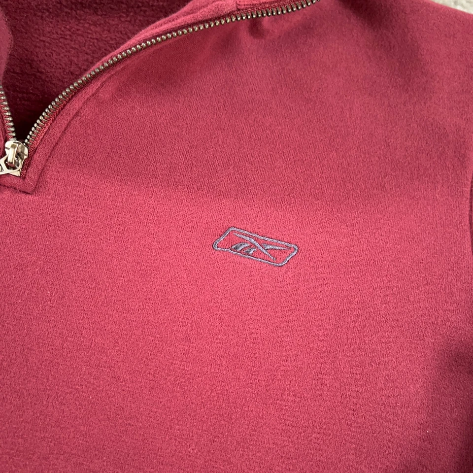 Suéter De Colección Reebok Para Hombres Grande L Rojo 1/4 Cremallera Pullover Cuello Simulado Logo Cosido Y2K Foto 3 de 4