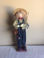 Brand New Primitive Country Style Fishing Scarecrow Figurine Fall Home Decor