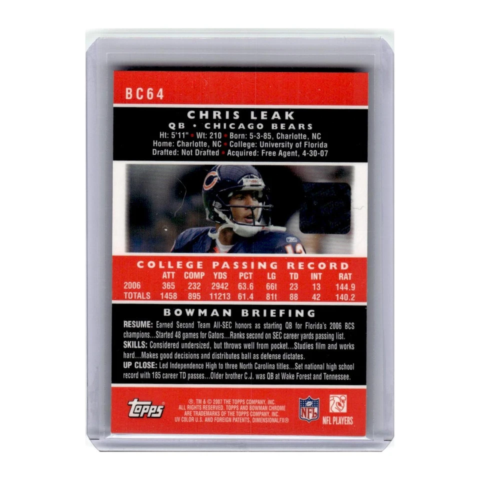 2007 Bowman Chrome Chris Leak RC Auto Bears #BC64 - Image 2 of 3