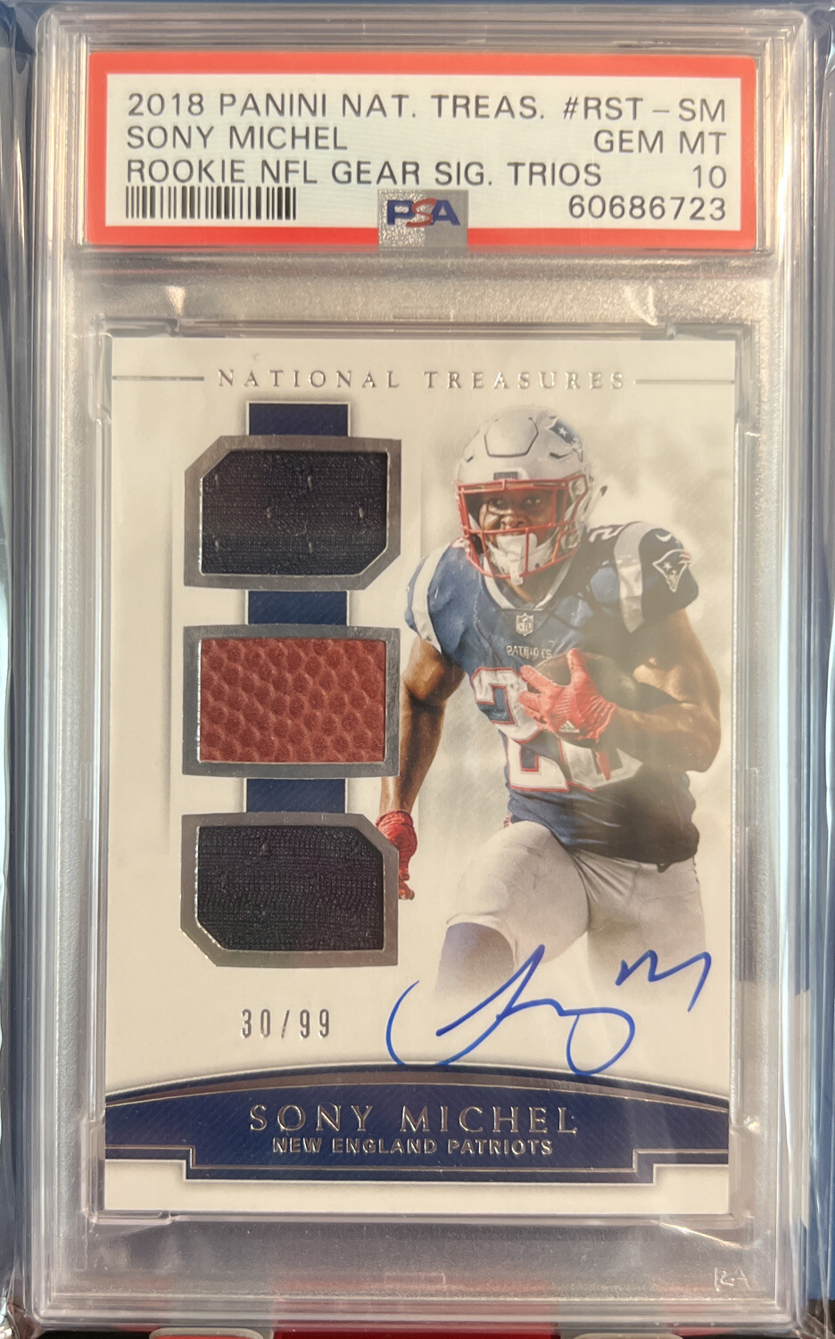 Sony Michel Panini National Treasures Rookie NFL Gear Signature Trios #RSTSM Base