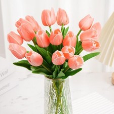 20 Pcs Pale Pink Real Touch Latex Artificial Tulips Flowers for Home Decor