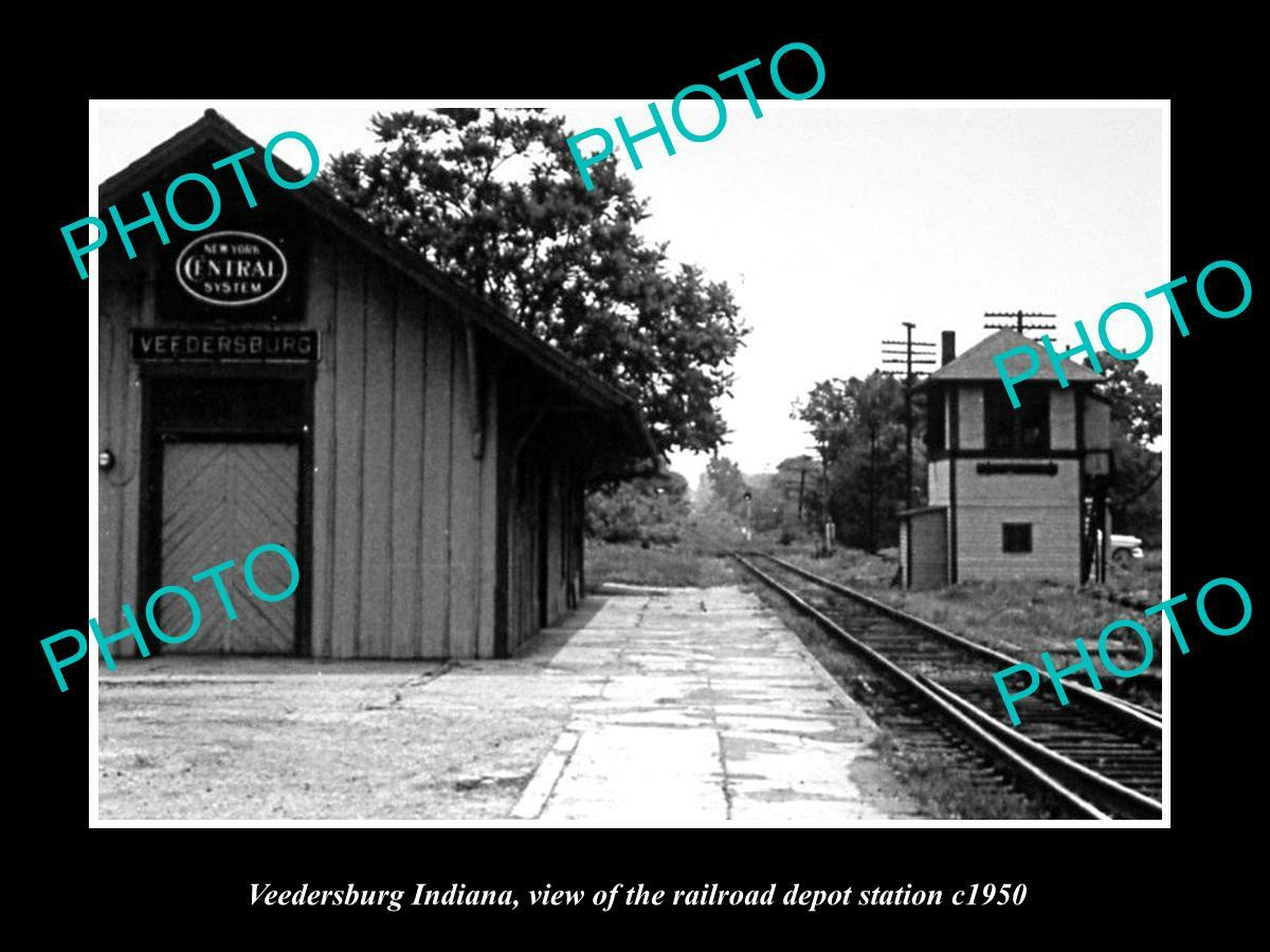 OLD POSTCARD SIZE PHOTO OF VEEDERSBURG INDIANA THE RAILROAD DEPOT
