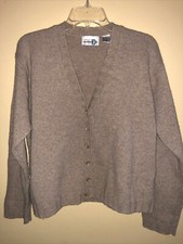 Women's Vintage Paul Harris Design Tan V Neck Cardigan Large Wool Blend