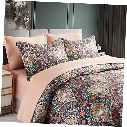 Boho 7 Piece Comforter Set Size Floral Colorful Paisley Bed in a Bag