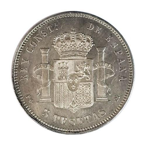 Currency Silver Spain 1891* 91 5 Pesetas Alfonso XIII