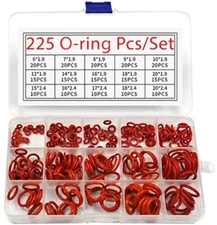 225 PCS Silicone O Ring Assortment Rubber Seal Kit from 6 mm O.D. to 20 mm O.D.