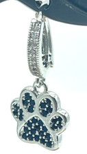 Earrings Silver Tone Dog Paws w/Black Crystals. Clear Crystals on Bale. Drop .5"