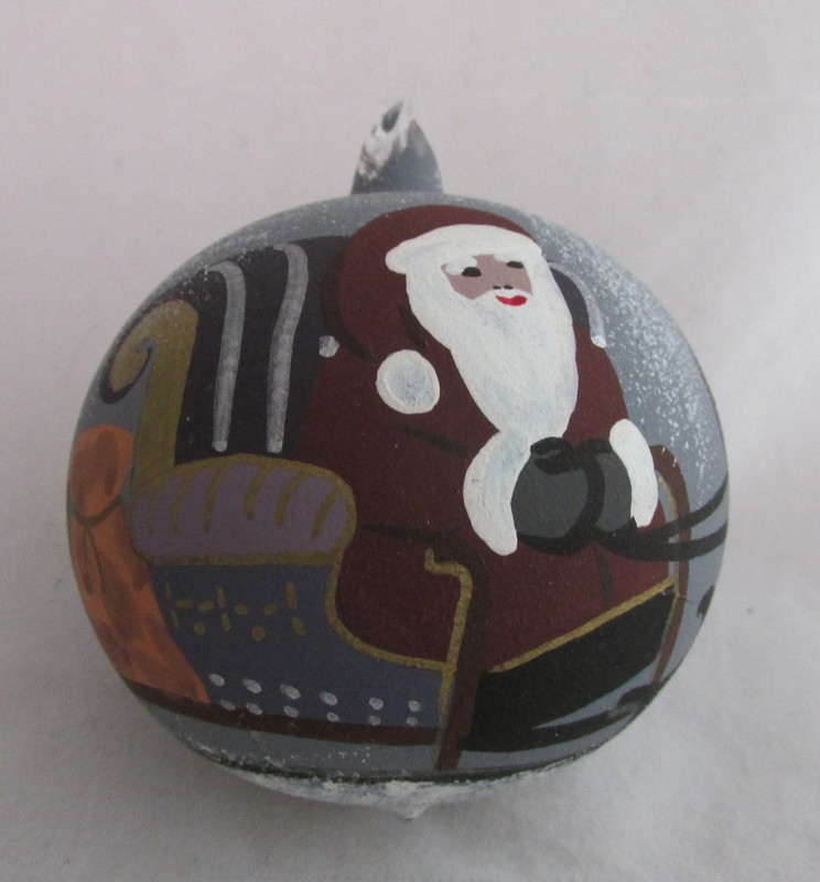 OOAK Glass Christmas Ornament Hand Painted Folk Art Santa Sleigh Reindeer