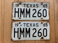 Pair of 1965 Texas License Plates - Check With DMV For YOM