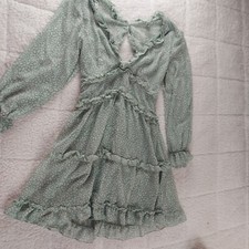 Womens Sexy Mini Dress Satin Flare Ruffle Green... Size Small (Used)