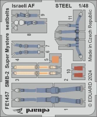 MW22 EDUARD FE1457 SMB-2 SUPER MYSTERE SEATBELTS ISRAELI AF STEEL 1/48  ZOOM SET