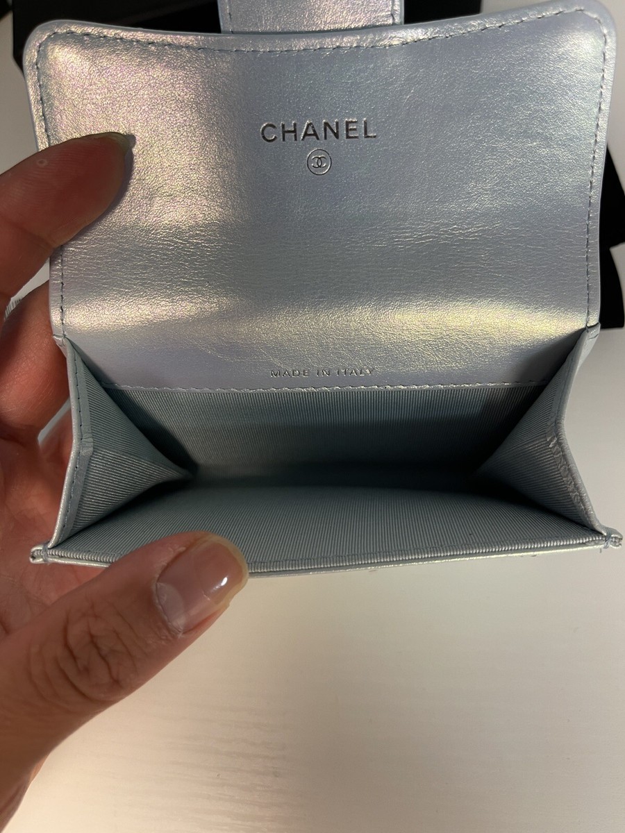 Chanel 21K Light BLUE Iridescent FLAP Card Holder / Case Wallet